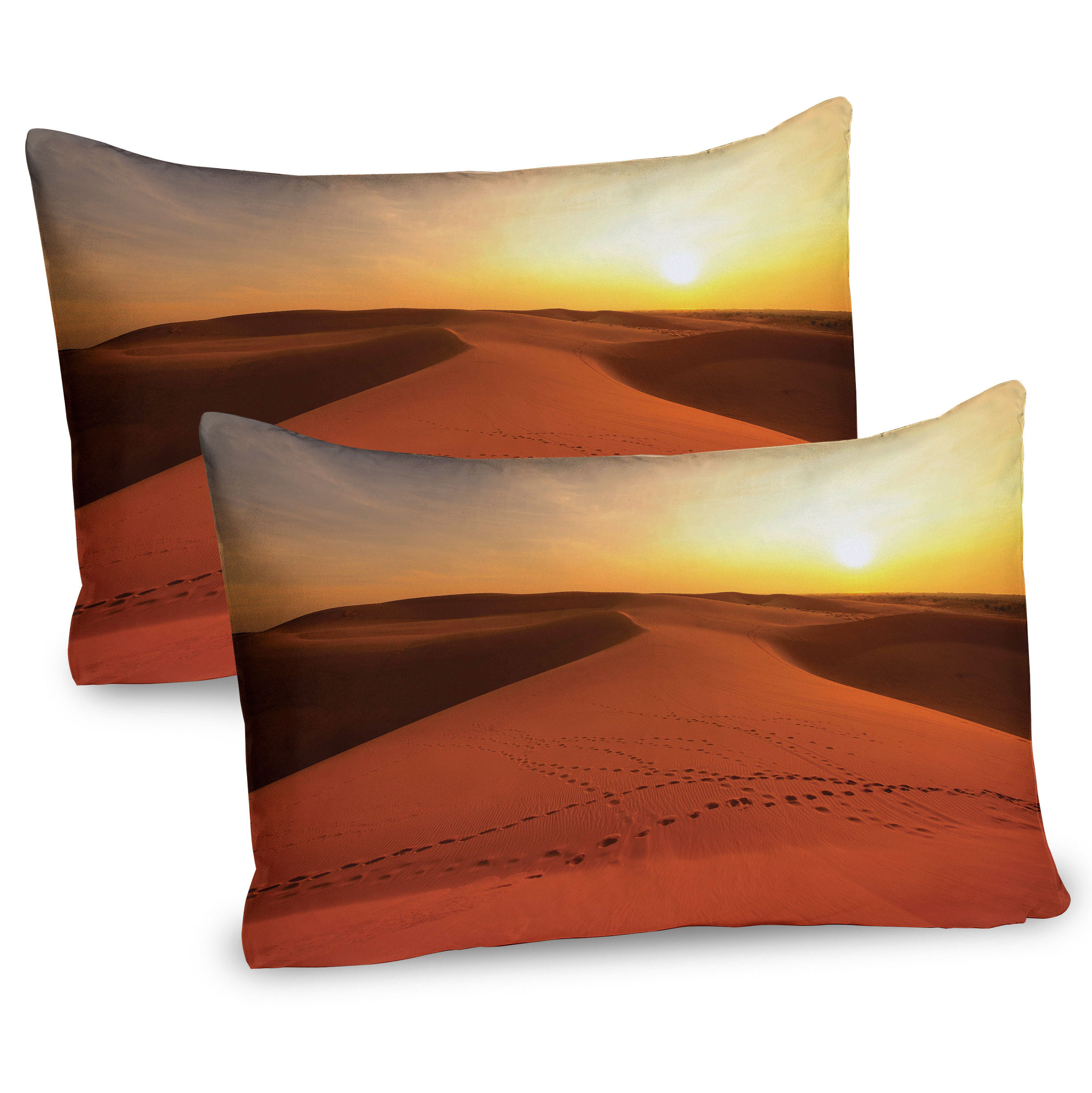 Ambesonne Desert Pillow Sham 2 Pack Footprints On Sand Dunes 26 inchx20 inch Dark Orange Yellow Size 2 Pack 26 x 20